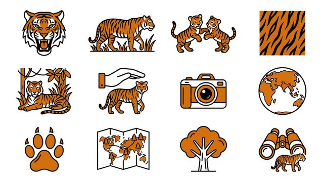 Collection of tiger illustrations and icons.