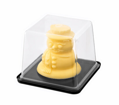 christmas butter snowman, traditional dish, in plastic container