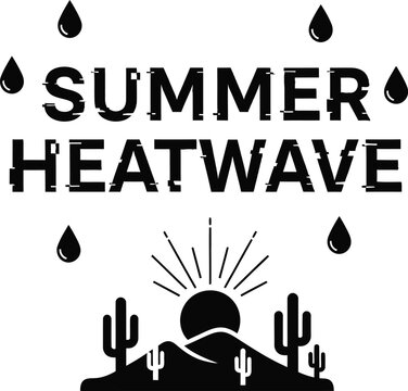 Summer heatwave badge with sun and desert cactus icon