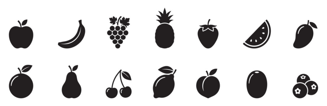 Fruits icon set. Healthy organic food symbol. Fresh sweet nature logo. Vegetarian diet ingredient sign. Vector illustration. Vector Graphic. EPS 10