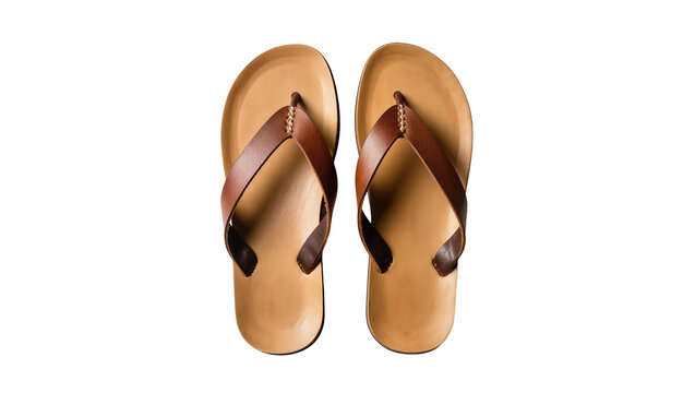 Isolated casual brown leather flip-flops for men, stylish and comfortable summer footwear