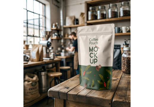 Cofee Pouch Mockup Design for Branding Presentation and Marketing
