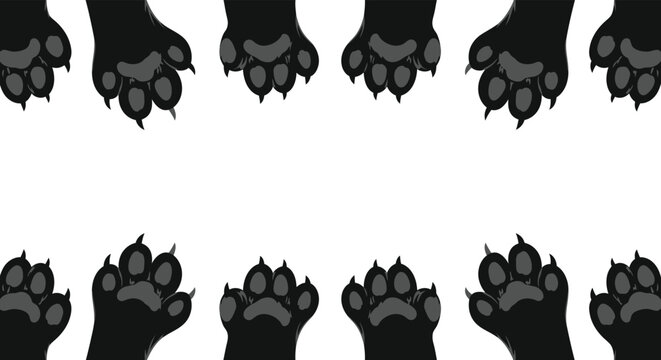 Black cat paw prints border pattern design