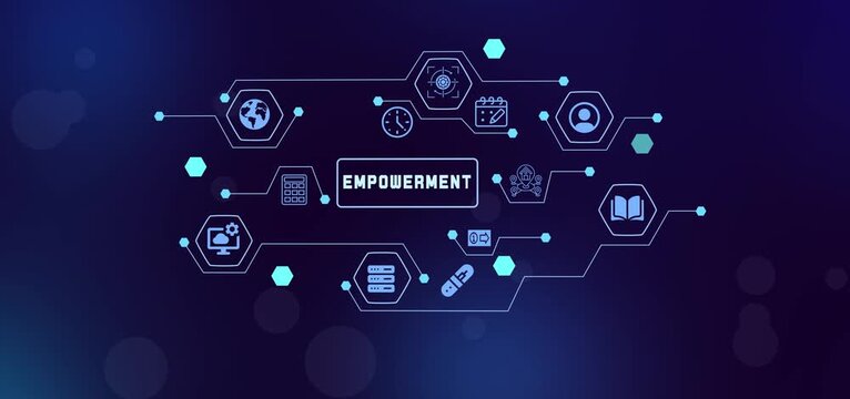Human resource empowerment network concept with modern high tech identity and motivational business icons.