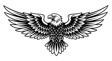 Obraz premium Eagle Silhouette, Flying Majestic Bird of Prey, Tribal Tattoo Style