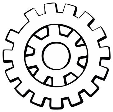 Simple outline drawing of a single gear wheel with prominent teeth and a central hole for illustration purposes