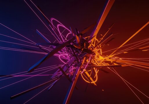 Chaotic lines and fragmented geometry create a sense of abstract disorder and structural tension in this dynamic digital artwork, random, dynamic, visualization