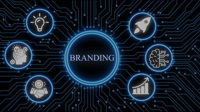 Branding strategy concept with digital circuit board and business