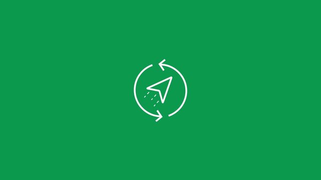 White paper airplane cursor with rotating arrows loop on green screen