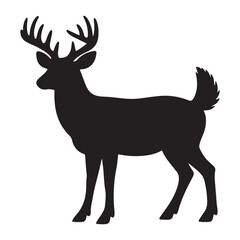 Obraz premium Deer silhouette standing position showing large antlers and alert posture isolated on white background for outdoor design.