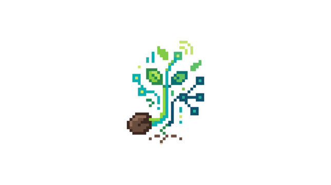 Colorful sprouting seedling with leaves.