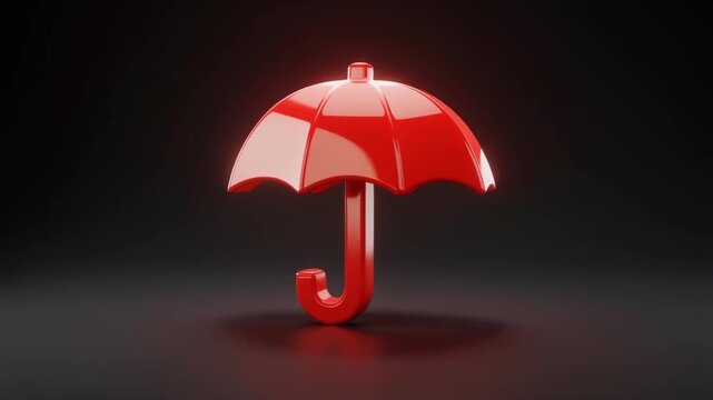 Shiny Red Umbrella Icon Rendered in 3D on a Dark Textured Background rain protection weather