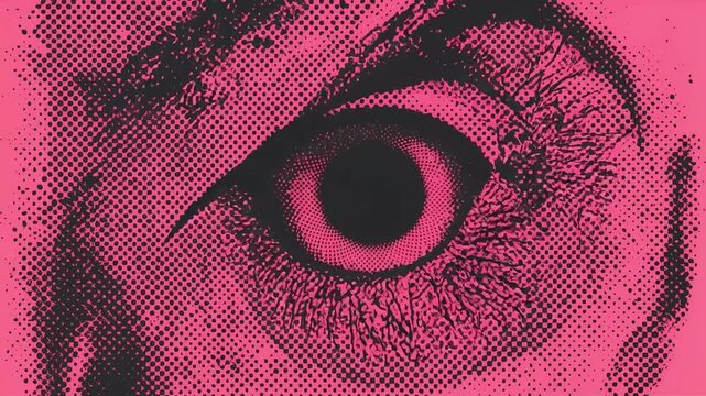 Human eye blinking motion featuring high contrast pop art halftone pattern design style for modern digital motion video background footage