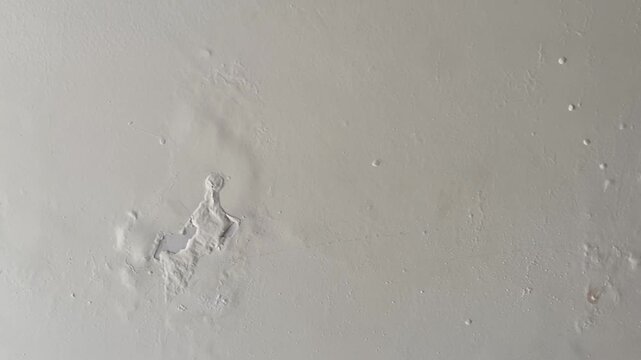 Deteriorating interior wall with dampness moldy patches and peeling paint due to moisture damage in residential living space