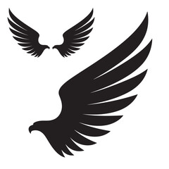 Fototapeta premium Eagle wing silhouettes from profile and full view suggesting flight and strength for diverse design applications and emblems.