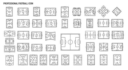 Large Set of Professional Football Soccer Field Icons and Tactical Diagrams for Coaching and Game Strategy in Bright Studio Background © noxy