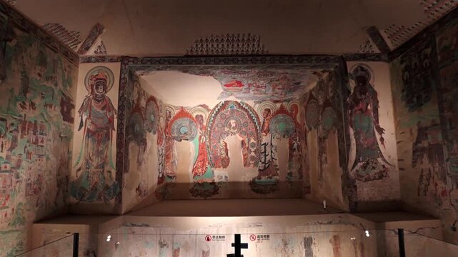 The mural art of the Mogao Grottoes in Dunhuang, China: Ancient Eastern art. Ancient Chinese murals, a sister piece to the Dunhuang murals, the Yulin Grottoes, Buddhist mural art.