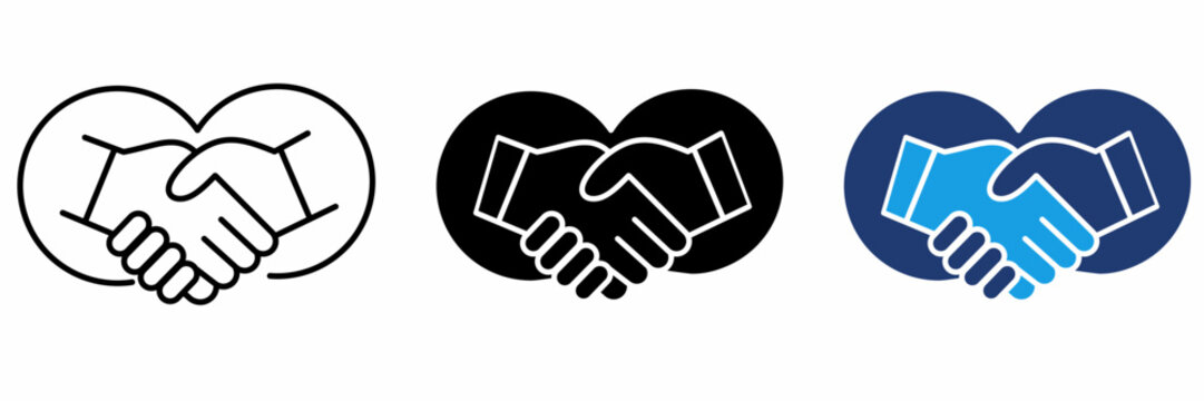 Heart Handshake and Charitable Partnership Icon Collection. Featuring Love Deal, Nonprofit Agreement, Trust Alliance, Community Kindness, and Voluntary Union Icons.