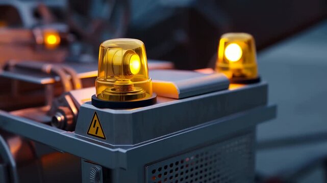 Amber warning beacons on industrial machine control panel