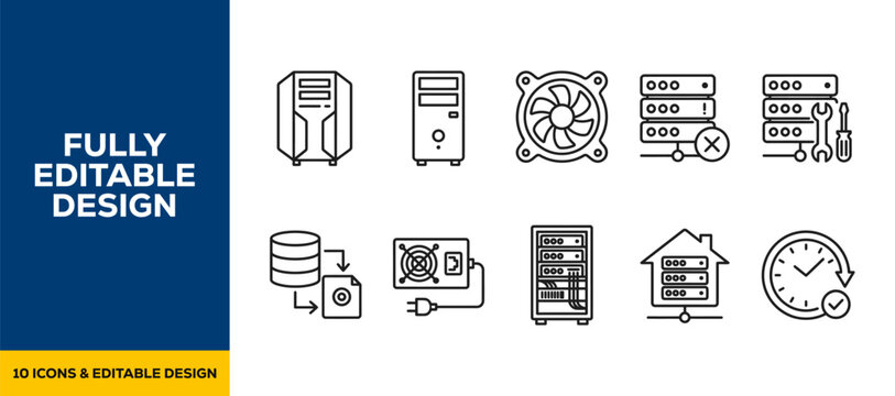 IT infrastructure digital network flat line art vector icon bundle illustration design for computer system tech server internet hardware data and digital connectivity