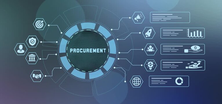 Futuristic supply chain dashboard visualizing business procurement, sourcing metrics, and vendor management systems.