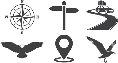 Navigation and Travel Icons Set compass signpost © Simanta