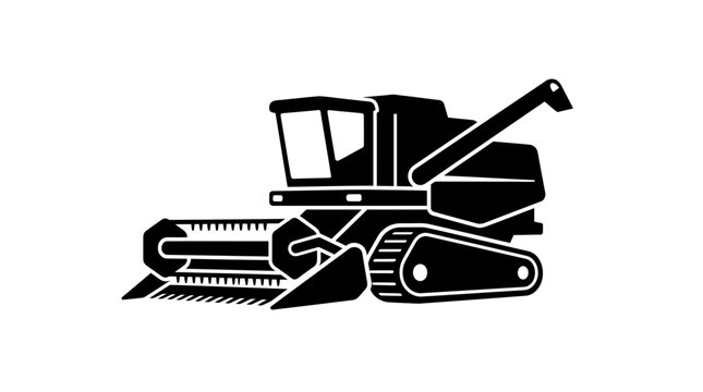 Combine Harvester Icon Silhouette, Agricultural Machinery Vector