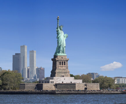 The Statue of Liberty, located on Liberty Island in New York City.