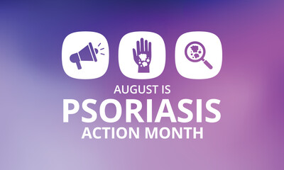 Obraz premium Psoriasis awareness month is observed every year in August, it is a skin condition that causes red, flaky, crusty patches of skin covered with silvery scales. Vector illustration