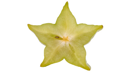 Fototapeta premium Isolated fresh juicy star fruit carambola cross section showing vibrant yellow-green pulp