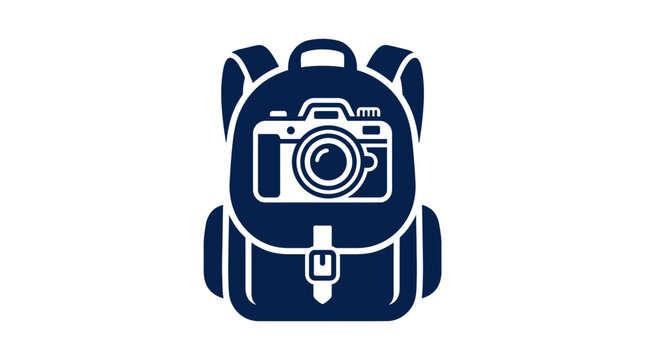 Dark blue backpack with camera.