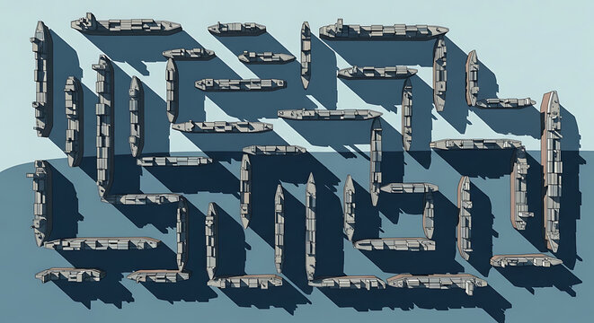 Three Dimensional Word Made of Blocks.