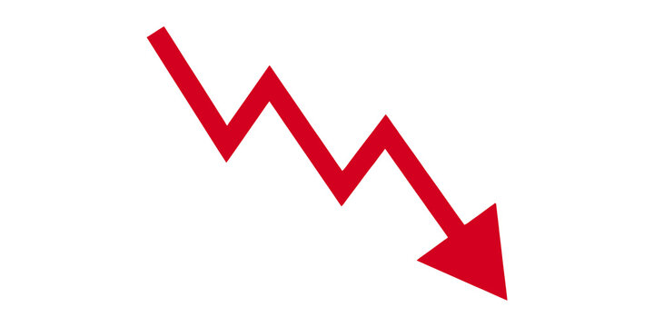 Red downward zigzag arrow on transparent background
