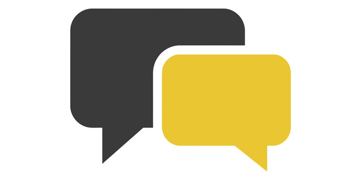 Two colorful speech bubbles in gray and yellow on transparent background