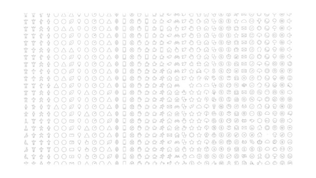 A large collection of various gray line icons and symbols for user interface design and graphic resources  web elements