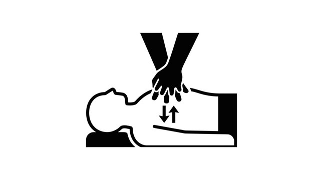 CPR Icon: Hands Performing Chest Compressions on Person Silhouette