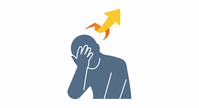Person distressed, with an upward-pointing arrow above their head