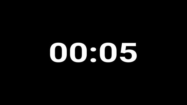 Minute digital negative countdown.Minute countdown timer analog neon clock icon animation on black background.