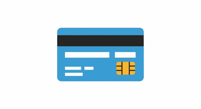 A simple blue credit card with a black stripe and a chip