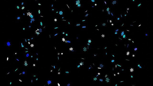 10 seconds shiny snowflakes falling rotating spinning black animation alpha channel transparent background screensaver motion graphics HD-video mov