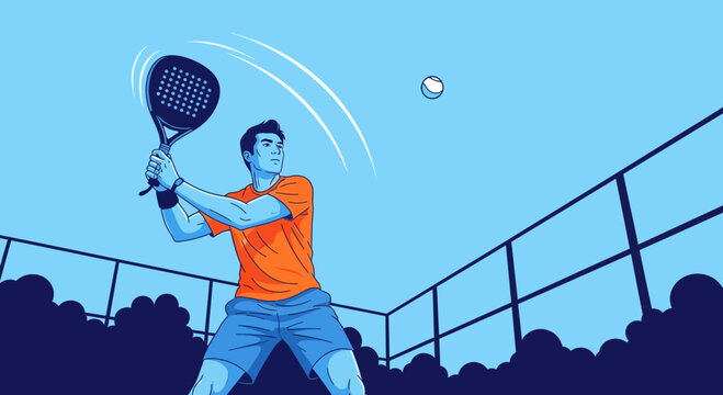 A Padle Player Hitting A Ball In Vibrant Colors During An Outdoor Sports Game