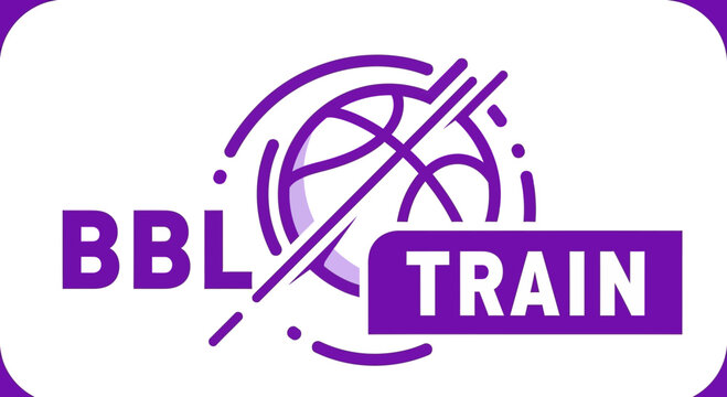 Abstract Purple Basketball Logo Featuring the Word Train With Modern Design and Typography
