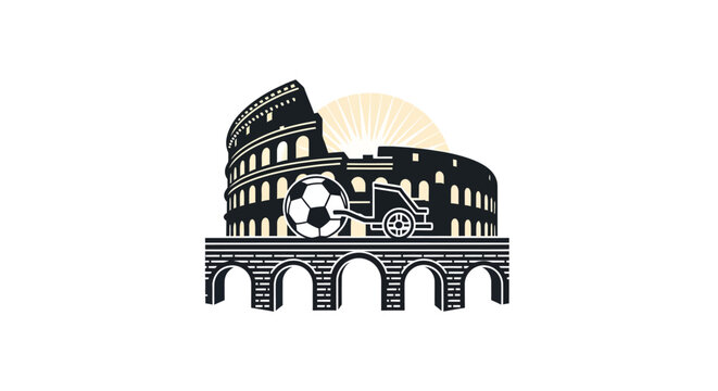 Colosseum with Soccer Ball and Trophy.