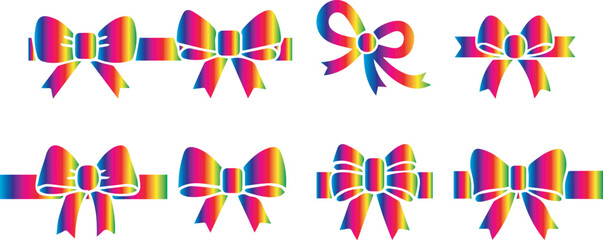 Rainbow Gradient Ribbon Bow Icons Set for Gift Wrapping Design © Vector 4 You