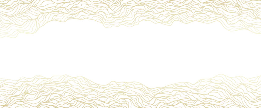 Topographic Landscape Frame with flowing contour lines, layered terrain waves and wide blank center. Abstract map background with topographic landscape frame, vector illustration
