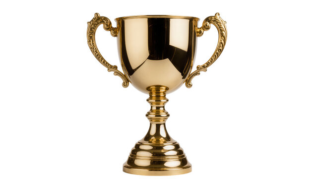 Isolated elegant golden trophy cup, a symbol of victory, success, and achievement in competition
