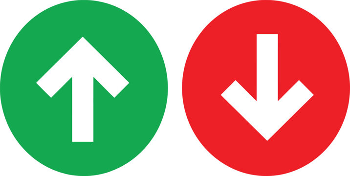 Green up arrow and red down arrow circle icons representing growth and decline
