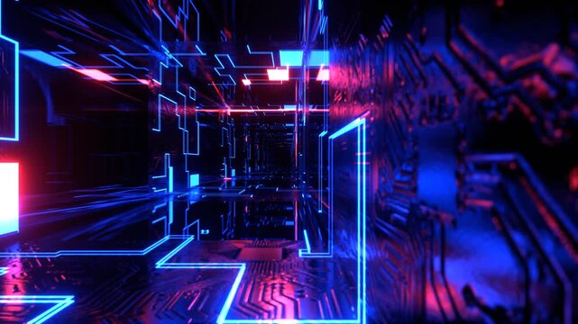 Pink and Blue Neon Cyberpunk High Tech Corridor Background VJ Loop in 4K