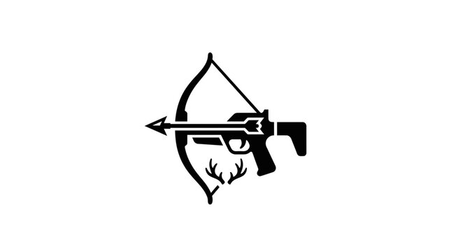 Crossbow Icon with Deer Antlers and Arrow Symbol