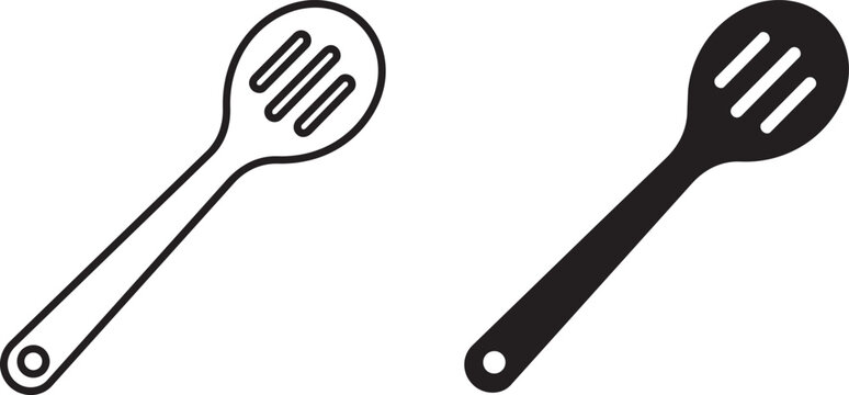 Slotted spoon spatula icon vector set representing kitchen utensils and cooking tool accessories